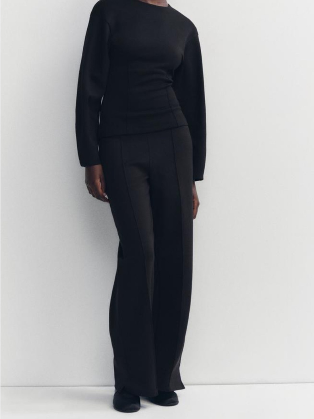 Zara Black Wide Leg Pull-On Pants in Black Size S